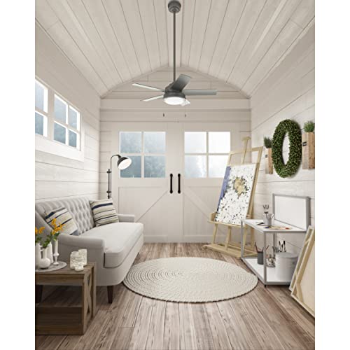 Image of Hunter 44 inch Seawall Outdoor Ceiling Fan, LED Light, Matte Silver, Pull Chain