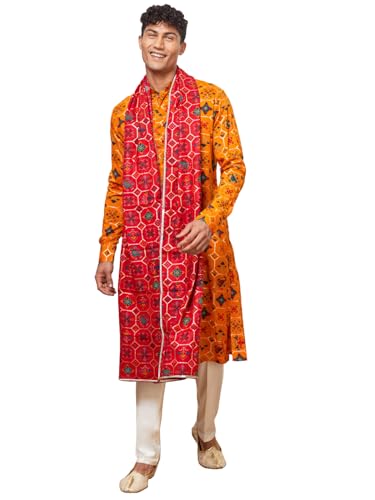 Tenue de vacances et mariage indien ensemble kurta jaune et dupatta rouge