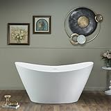 WOODBRIDGE 59 in. x 29.13 in. Stone Resin Luxury Contemporary Solid Surface Freestanding Bathtub in Matte White