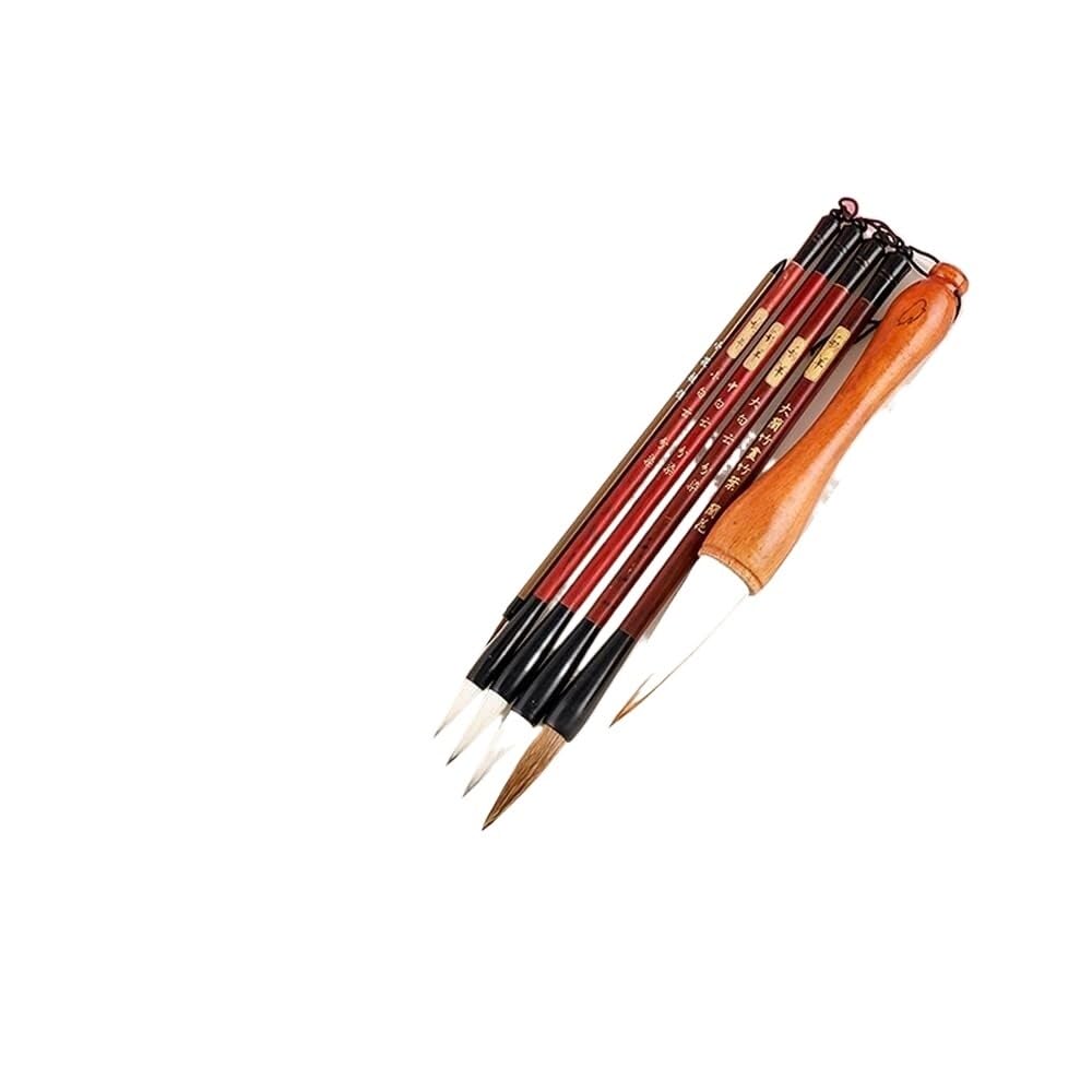 Pennelli per calligrafia cinese, pennelli e matite 6-Piece Calligraphy Brush Set for Watercolor and Sumi Painting with Roll-Up Bamboo Holder(6pcs)