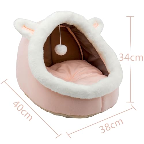 Dtopsun Cat Beds for Indoor with Anti-Slip Bottom, Rabbit-Shaped Small Dog Cave with Hanging toy, Kitten Tent House Removable Cotton Pad, Super Soft Calming Pet Sofa Mats for Puppy and Kitty - Image 3