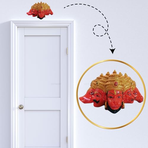 Image of Panchmukhi Hanuman Polyresin Orange, Size-L-12,W-5,H-7 cm for Door Entrance Hanuman ji Murti for House Warming Ceremony,Birthday,Diwali Gift