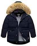 CTFASHION Boys Parka Winter Coat Fleece Waterproof Puffer Jacket Warm Outerwear Jackets with Hood Navy 10-12