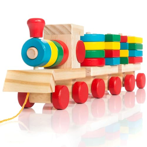 all Kids United Holz-Eisenbahn Spielzeug-Eisenbahn aus Holz; Kinderspielzeug Sortierwürfel Holzzug Lernspielzeug