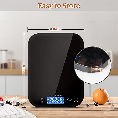 Food Scale, Crownful 22Lb/11Kg Digital Kitchen Scale Weight Grams And Oz With Lcd Display & Waterproof Glass Surface For Cooking, Baking, Electronic Scale, Battery Included (Black) #TOP4