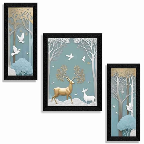 SAF deers and birds wall painting for Wall Decoration - Set Of 3, 3d modern art Painting for Living Room Large Size with Frames for Home Decoration, Hotel, Office Paintings 61 cm x 36 cm SANFS36036 (B0CYCGDQYD) Amazon Price History, Amazon Price Tracker