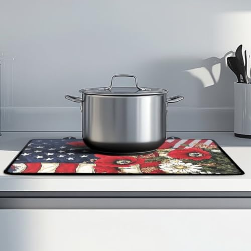 Image of Electric Stove Top Covers Heat Resistant Glass Ceramic Cooktop Cover Mat Multipurpose Kitchen Scratch Resistant Flat Top Stove Cover, 29 x 21 Inch, American Flag Floral Print