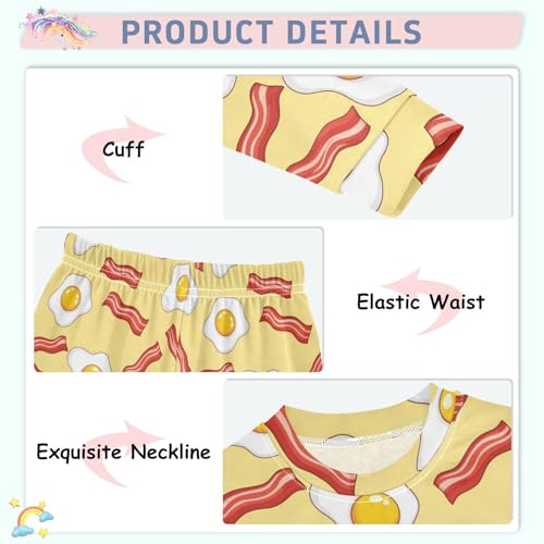 Pajama Sets Long Sleeve Bacon Eggs Food Pattern Soft Comfy Sleepwear 2 Piece PJS 3-8T4