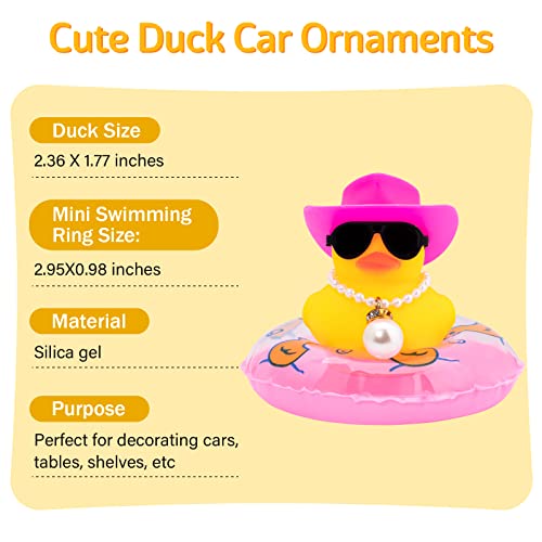 wonuu Pato de borracha para carro, painel decorativo de pato amarelo, com chapéu de sol, colar de an