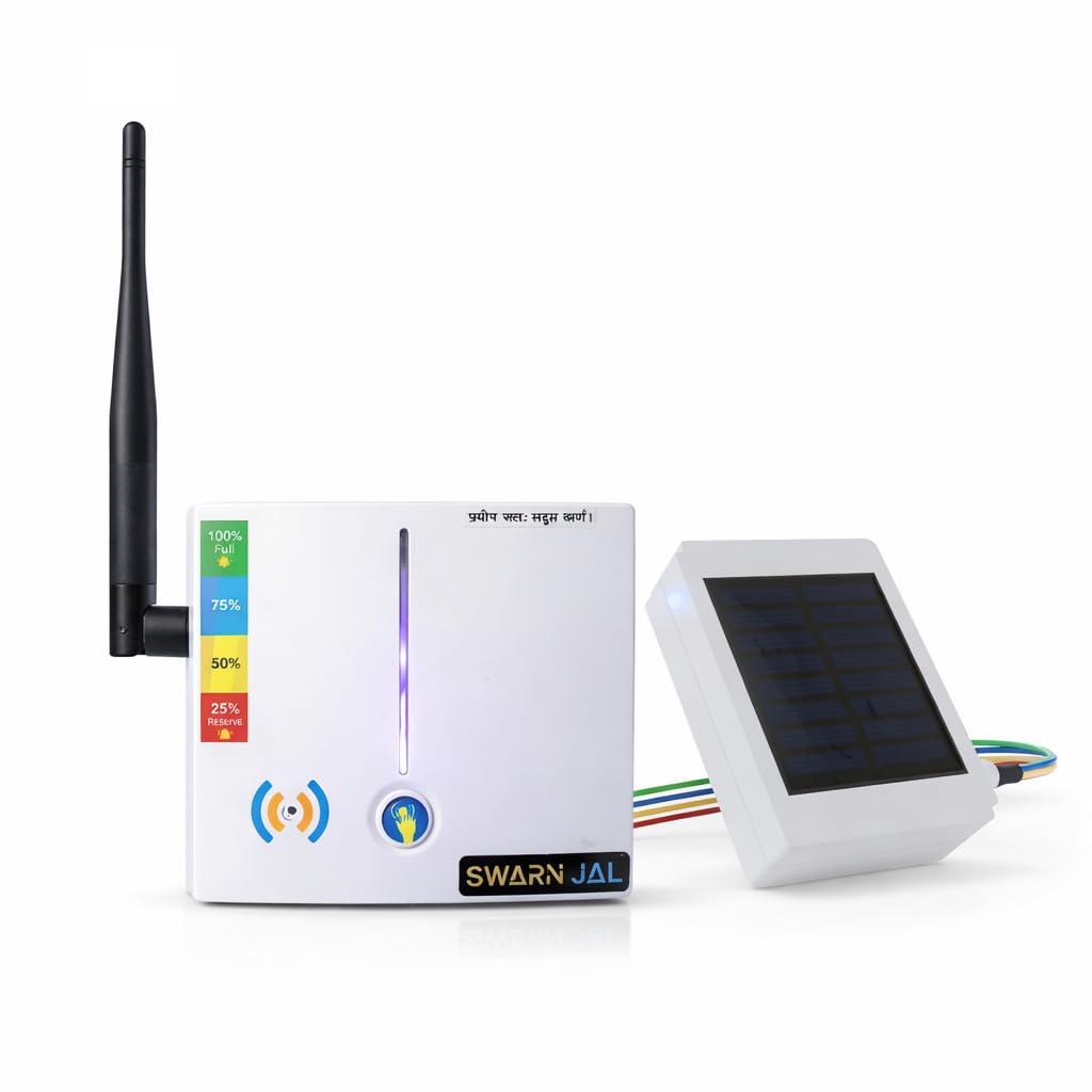 Wireless Water Tank Overflow Alarm Swarn Jal, 4 Levels Water Level Indicator with Overflow & Empty Alarm, Long Range up to 10 Floors or 2 km, Brass Sensors, No WiFi or SIM Required, 1 Year Warranty
