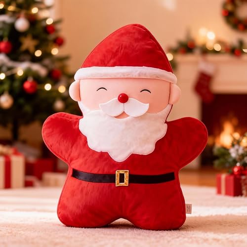 Noetopolis Cojín de Navidad de Papá Noel, 36 cm, diseño de hombre de jengibre, cojín de peluche mullido, cojín de peluche para hombre de jengibre, A