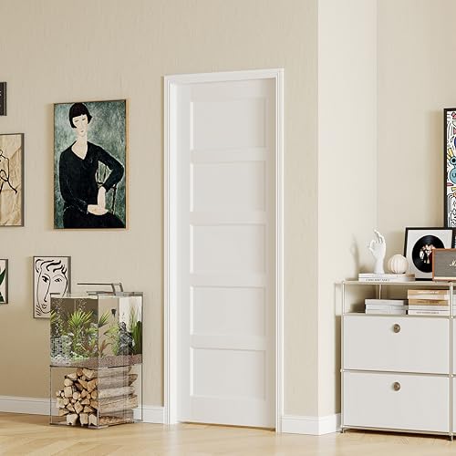 Image of 24 inch x 80 inch Interior Doors, 5 Panel Solid MDF Core Wood Pantry & Closet Door, Single Pre-Finished Door Slab, White Primed (Hinges Not Included)