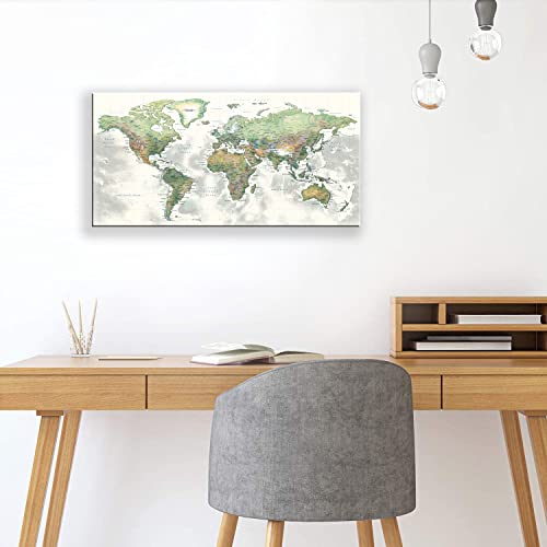 Kzku Yellow World Map Canvas Wall Art For Living Room Yellow Wall Decor Office World Map Wall Art Map Of The World Picture Framed Artwork Decor For Home Bedroom Decoration 20X40Inch #TOP1