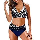 Tankini Set Damen Schwarz Swimsuit Bandeau Gepolstert Schwimmanzug Monokini Wrap Wickel Swimwear Strandbikini Badeanzüge Tummy Control Bauchweg Schwimmwear Badebekleidung mit Oberteile und Badeshorts