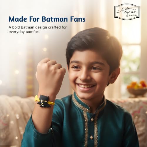 Image of Avyaan Batman Rakhi for Raksha Bandhan | Superhero Theme Handmade Rakhi with Adjustable Soft Silicone Band | Comfortable, Lightweight & Durable | Stylish Design for Brothers | Dark Knight Inspired