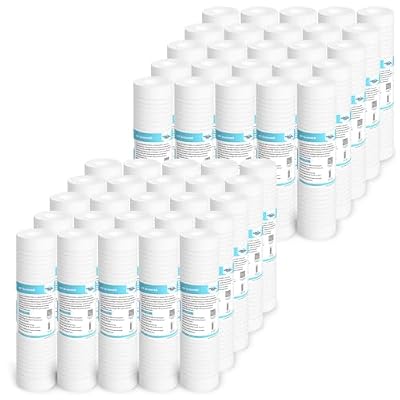 Grooved Sediment Water Filter Cartridge (50 Pack), Membrane Solutions 5 Micron Whole House Water Filter Universal Replacement 10"x2.5" for 10 inch RO Unit, Whole House Under-Sink Filtration System