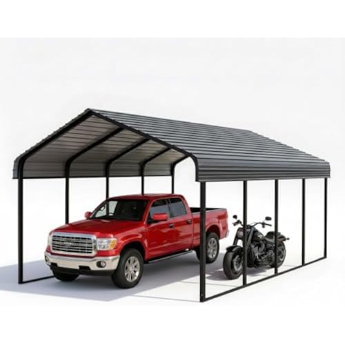 Gray Car Ports 12x20 Heavy Duty Metal for Snow