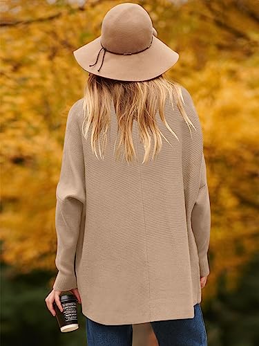 Image of ANRABESS Womens Casual Fall Sweater Turtleneck High Neck Batwing Sleeve Oversized Sweater Dress A87-shenxing-S Deep Apricot