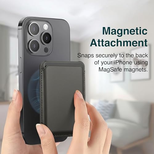 Image of Wayona for MagSafe Wallet with Stand for iPhone 17 /16 /15 /14 /13 /12 Series and Samsung Galaxy Phones, Vegan Leather Magnetic Card Holder, Holds 2 Credit Cards