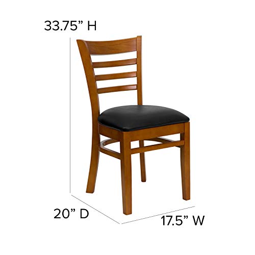 Image of Flash Furniture HERCULES Series Ladder Back Cherry Wood Restaurant Chair - Black Vinyl Seat