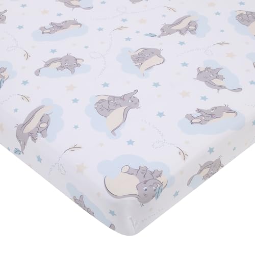 Image of Disney Dumbo Light Blue, Gray, and White Super Soft Nursery Fitted Mini Crib Sheet