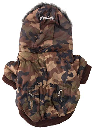 Pet Life Parca metálica fashion para cães com capuz removível camuflado metálico (Médio)