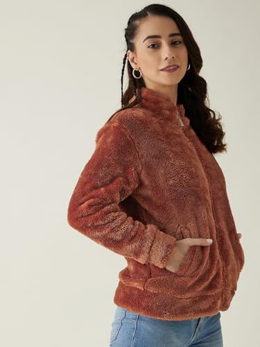 Image of Modeve Women Solid Full Sleeve Fur Standard Length Jacket For Winter