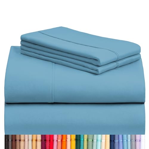LuxClub Twin Sheets - Soft Twin Bed Sheets for Boys and Girls, 4 PC Deep Pockets 18´´ Eco Friendly Wrinkle Free Kids Fitted Sheets Machine Washable Hotel Bedding Silky Soft - Light Blue Twin