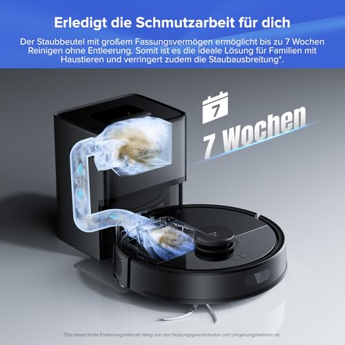 roborock Q7 L5+ Saugroboter mit Wischfunktion, Automatischer Staubentleerung, Dual Anti-Tangle System, 8.000 Pa Saugkraft, LiDAR-Navigation,Wischroboter für Teppich, Tierhaare, APP Steuerung(Schwarz) – Bild 3