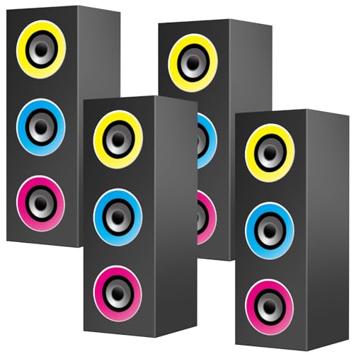 Humyoun 4 Pcs 80s 90s Party Decorations Hip Hop Party Favor 16.5 x 5.9 x 5.9 Inches Large Paper Boombox Boxes for Retro 1980s 1990s Theme Music Neon Decoration(Colorful)