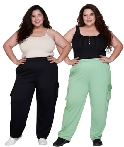 Image of White Moon Plus Size Women's 4 Pocket Cargo Joggers for Gym - Comfortable Track Pants for Women, Cotton Jogger, Ideal Track Pants for Women, Cargo Joggers for Everyday Wear (Pack of 2)