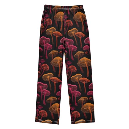 ALAZA Red Yellow Mushroom Black Pajama Lounge Pants Long Sleep Pajama Bottoms with Pockets