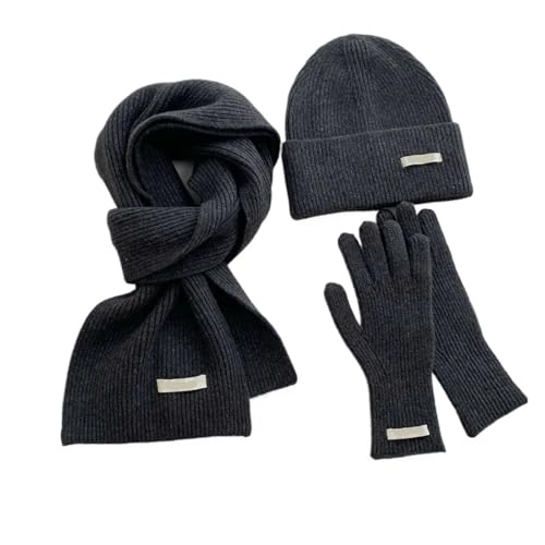 Conjunto de tres piezas con gorro y bufanda de punto en color puro para invierno