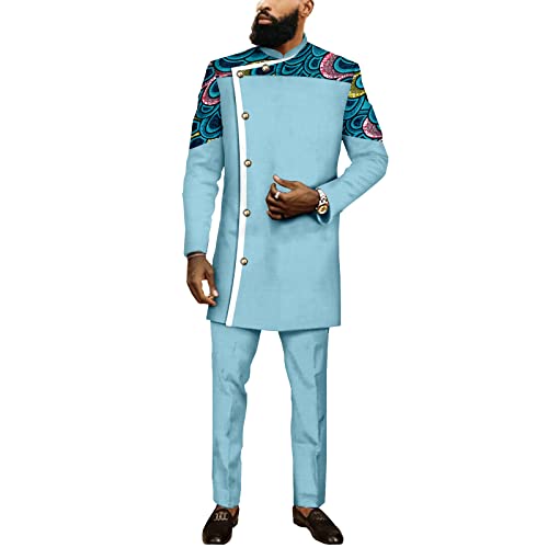 African Suit for Men Dashiki Outfits Blazer Jacket and Pants 2 Piece Set Slim Fit Clothes Wedding Attire