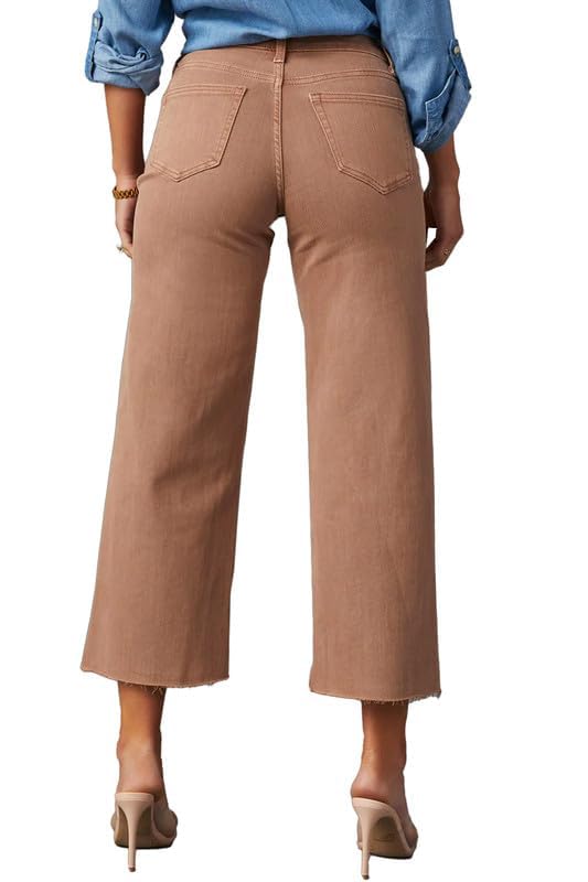 Allimy Womens High Waisted Capri Pants Wide Leg Pants Woman Cropped Jeans Baggy Barrel Jeans for Women Trendy Rust Size 122