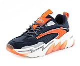 Mazino Chrome Fashion Chunky Sneakers for Men -Men's Athleisure Casual Shoes in (Navy/Orange /10.5)