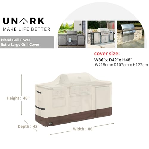 UNARK 86 Inch Extra Large Grill Cover Kitchen Island Cover Large Island Grill Cover for Outdoor Grill Outdoor Kitchen Cover Heavy Duty Waterproof 86" L x 42" W x 48" H, Beige and Brown by UNARK - Image 2