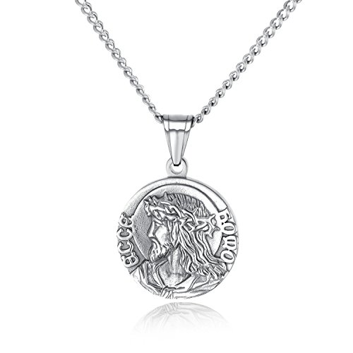 Christian Jesus Christ Serenity Prayer Necklace Stainless Steel Medal Medallion Necklace Silver Gold Tone