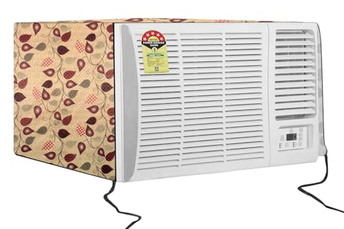 Image of The Furnishing Tree Window AC Cover for 2 Ton Capacity PVC Waterproof and Dustproof Petals Pattern Yellow