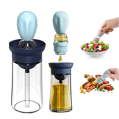 YGMXZL Bouteille d'huile 2 en 1 avec pinceau, 180 ml en verre pour la cuisine dans la cuisine, la pâtisserie, le barbecue, la friteuse à air chaud, les marinades (bleu) Cover