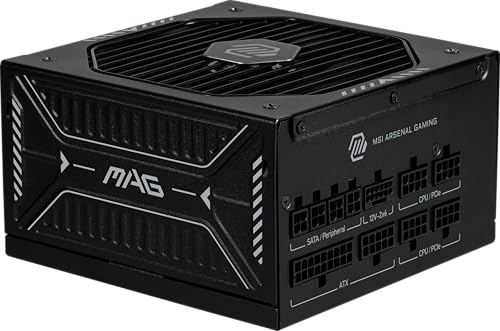 MSI MAG A750GLS PCIE5, Fully Modular Compact Gaming 750W Power Supply, 80+ Gold, ATX 3.1 & PCIe 5.1 Ready, Native Dual-Color 12V-2×6 Cable, Low-Noise, Embossed Jacket Cables, 10 Year Warranty