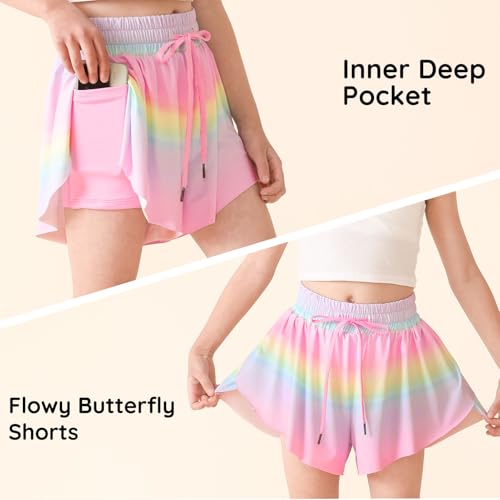 Butterfly Shorts Girls Flowy Athletic Shorts 2-in-1 Skorts for Teen Girl Skirt Clothes for Tennis Cheer Soccer2