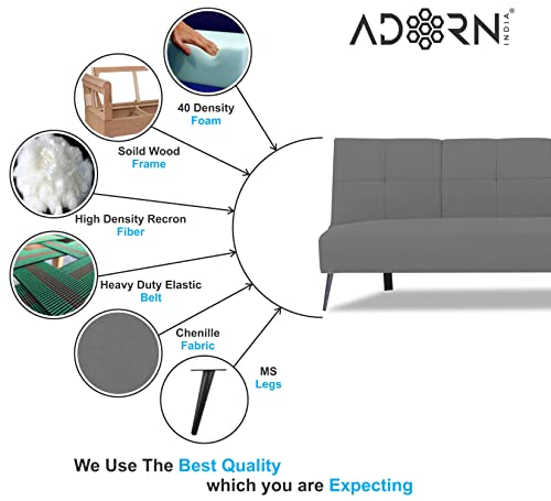 Image of Adorn India Xander 3 Seater Sofa Cum Bed (Grey) (3 Year Warranty)