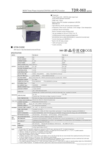 Alimentation triphasée TDR-960-24 pour éviter les coupures de tension 960W