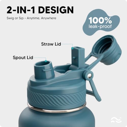Image of Swigina Insulated Water Bottle with Silicone Boot (36hrs Cold /18hrs Hot) - DIY Stickers, Leakproof, BPA Free, 24 oz [2-IN-1 LID]