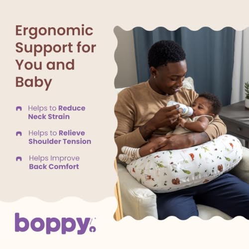 Image of Boppy Nursing Pillow - Verified Safe Breastfeeding Pillow with Softer Fill for Comfortable Support, Machine Wash & Dry Cover, Non-Toxic Materials - Neutral Plants and Animals