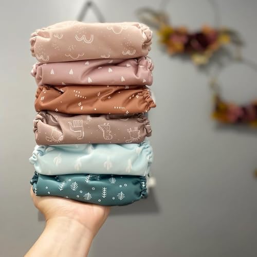 Mama Koala 3.0 Cloth Diapers for Babies with AWJ Lining, 6 Pack with 12 5-Layer Bboo(No Microfiber) Cloth Diaper Inserts - Reusable and Washable Pocket Diapers(12-My Warm Heart)