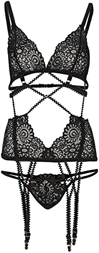 Corset Obsessive Mixty noir L/XL avec laçage réglable et détails dentelle