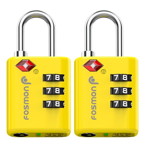 Image of Fosmon TSA Approved Luggage Locks, Travel Locks for Luggage Suitcases, 3-Digit Combination Lock 2 Pack, Small Padlock with Inspection Alert Indicator for Travel Accessories, Gym Locker