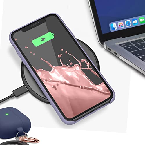 Image of VONZEE Microfiber Logo Cut Compatible for iPhone 11 Case Liquid Silicone Cases Non-Slip Full Body 4 Layer Protectives Shockproof Back with High Raised Camera Lips Lavender Grey
